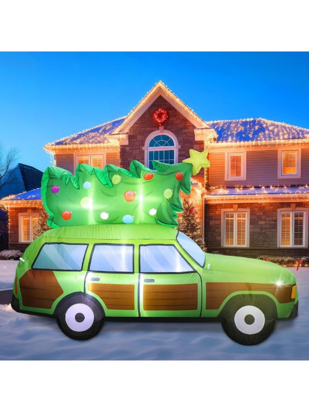 8FT Inflatable Christmas Station Wagon with LED Lights for Outdoor Holiday Decor